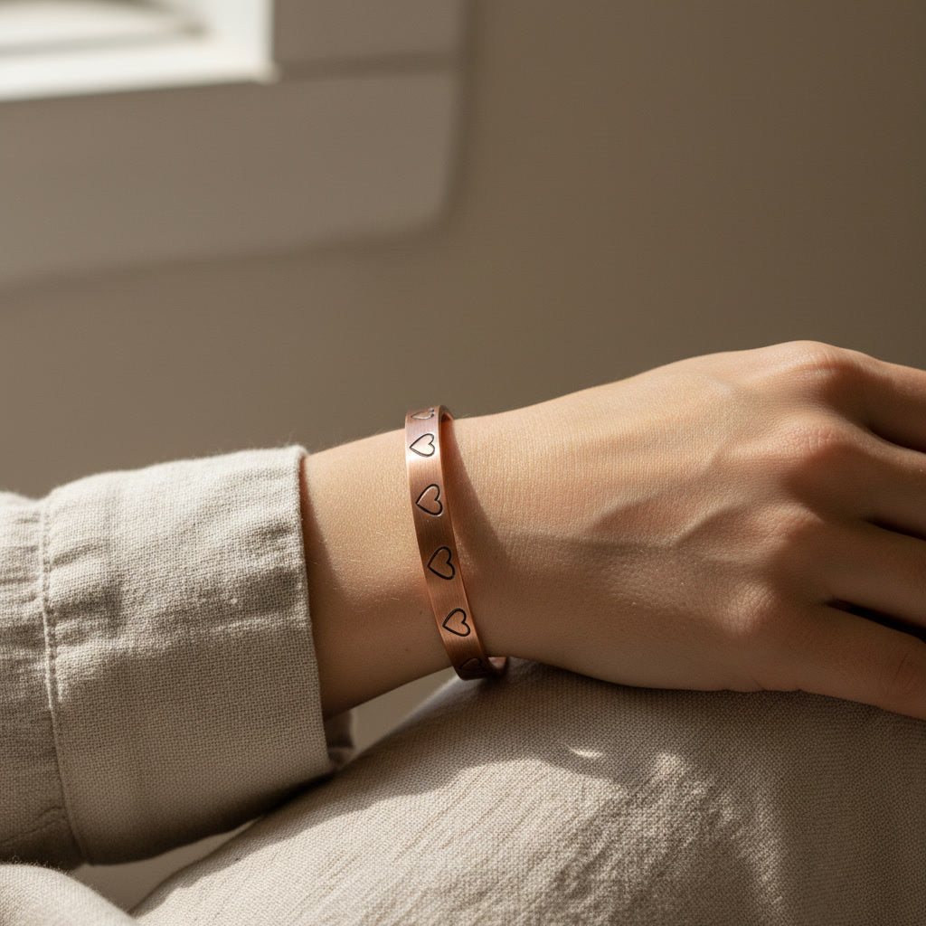 Solid Copper Heart Cuff Bracelet