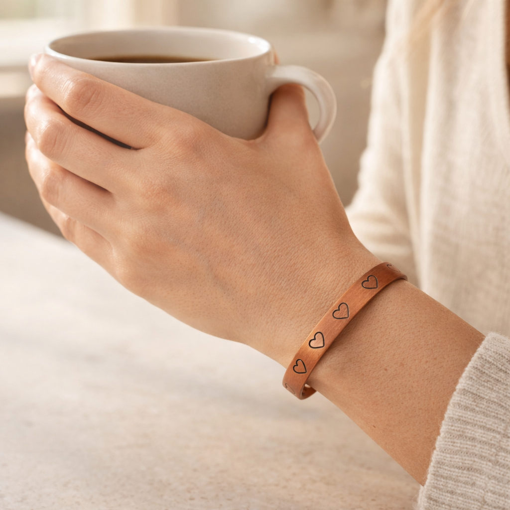 Solid Copper Heart Cuff Bracelet