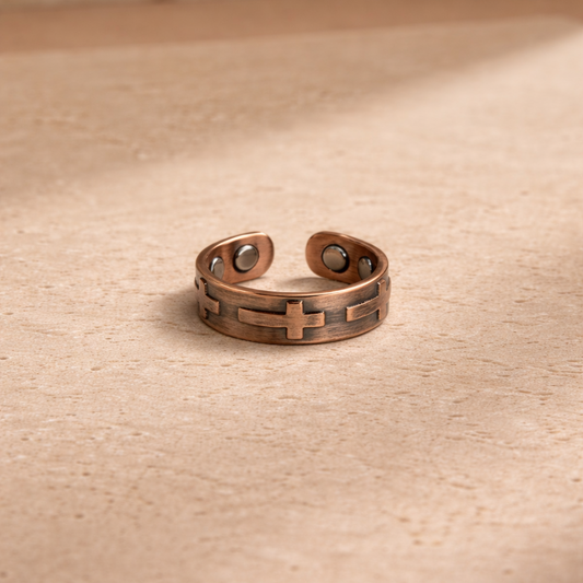 Copper Cross Ring – Adjustable Open Band